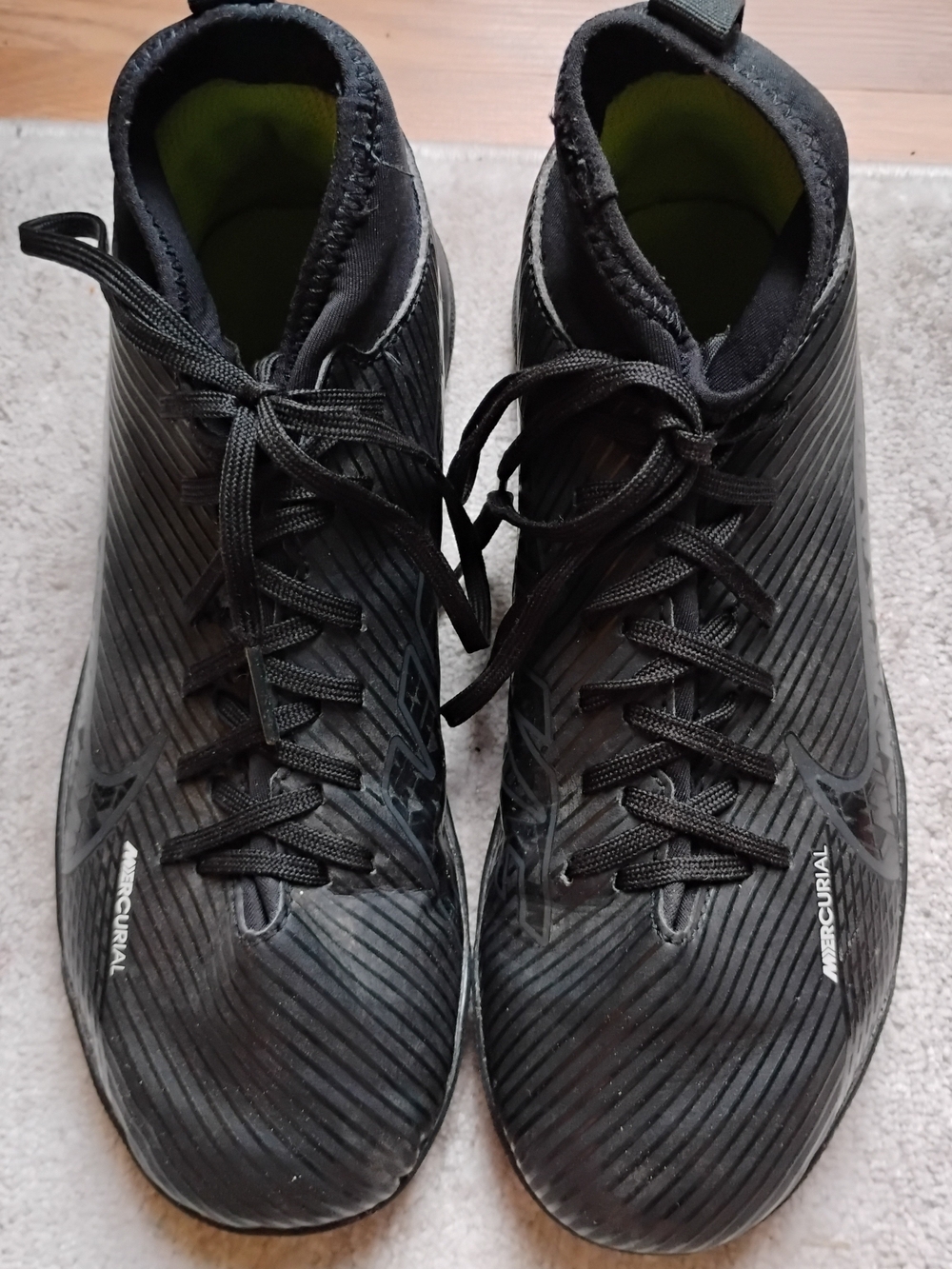 Nike Black Kids’ Mercurial Soccer Sneakers with Neon Green Lining